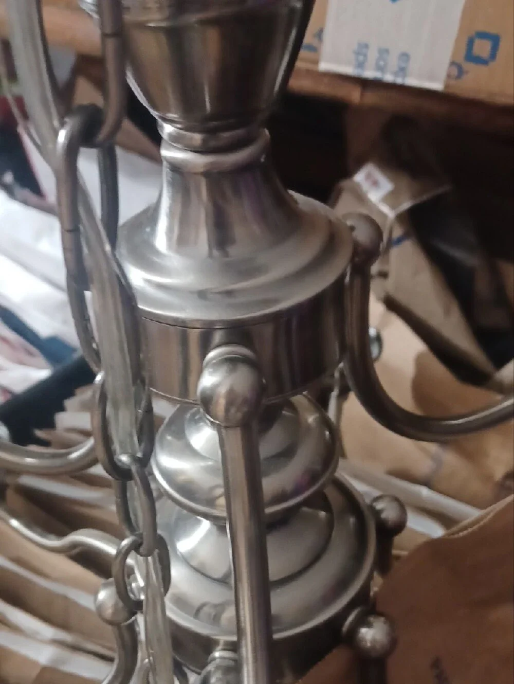 Vintage Flemish 9-Light Tiered Chandelier Brushed Pewter Saten Nickel Ceiling